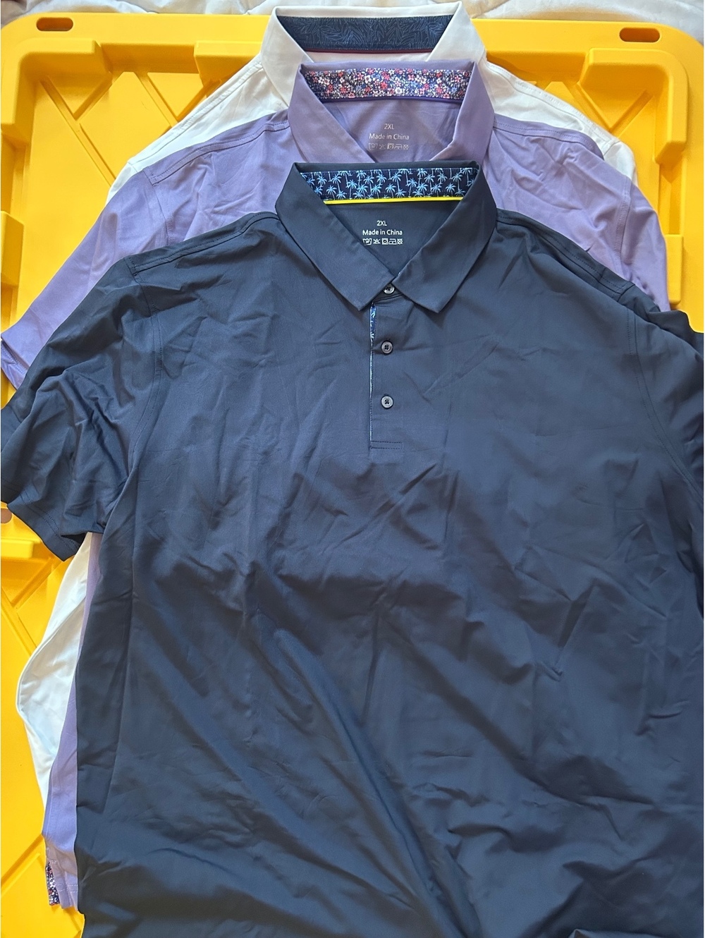 Set of 3 Men's 2XL Polo Shirts – Black, Lavender, White with Patterned size 2X